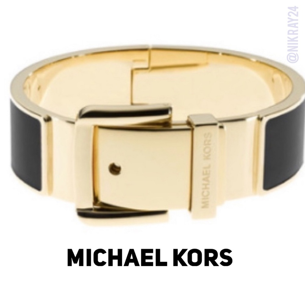Michael Kors ADJUSTABLE SIZE Wide Buckle Bangle Gold SS, enamel